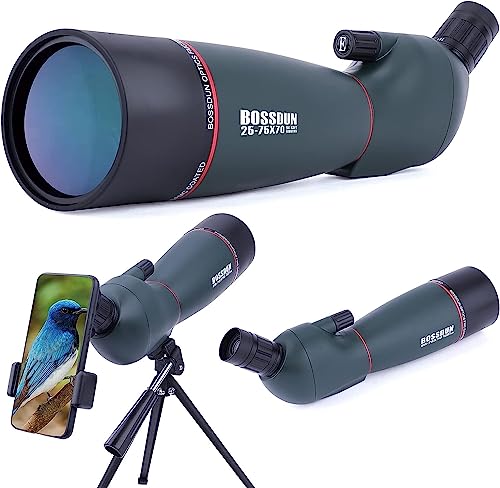 25-75x70 HD Spektiv Sportschützen mit Stativ- und Smartphone-Adapter, Zoom Bak4 Prism FMC Lens 45-Grad-abgewinkelte Teleskop für Vogelbeobachtung Wildlife Scenery Jagd Wildtiere Stargazing (Green-h)