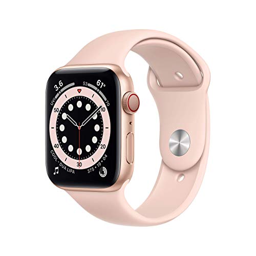 Apple Watch Series 6 GPS + Cellular, 44 mm goldenes Aluminiumgehäuse mit rosa Sand Sportband (Generalüberholt)