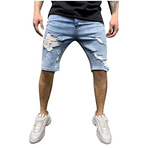 Xmiral Herren Jeans Shorts Kurze Denim Hose im Destroyed-Optik aus Stretch-Material Regular Fit(Blau,L)