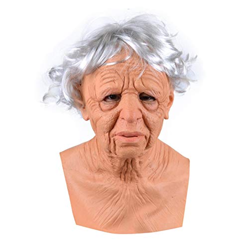 Evenlyao Latex Maske Alte Frau Oma Opa Alte Mann Maske Mit Haar Realistische Menschlichen Kopf Maske Phantasie Kleid Cosplay Zubehör Für Erwachsene