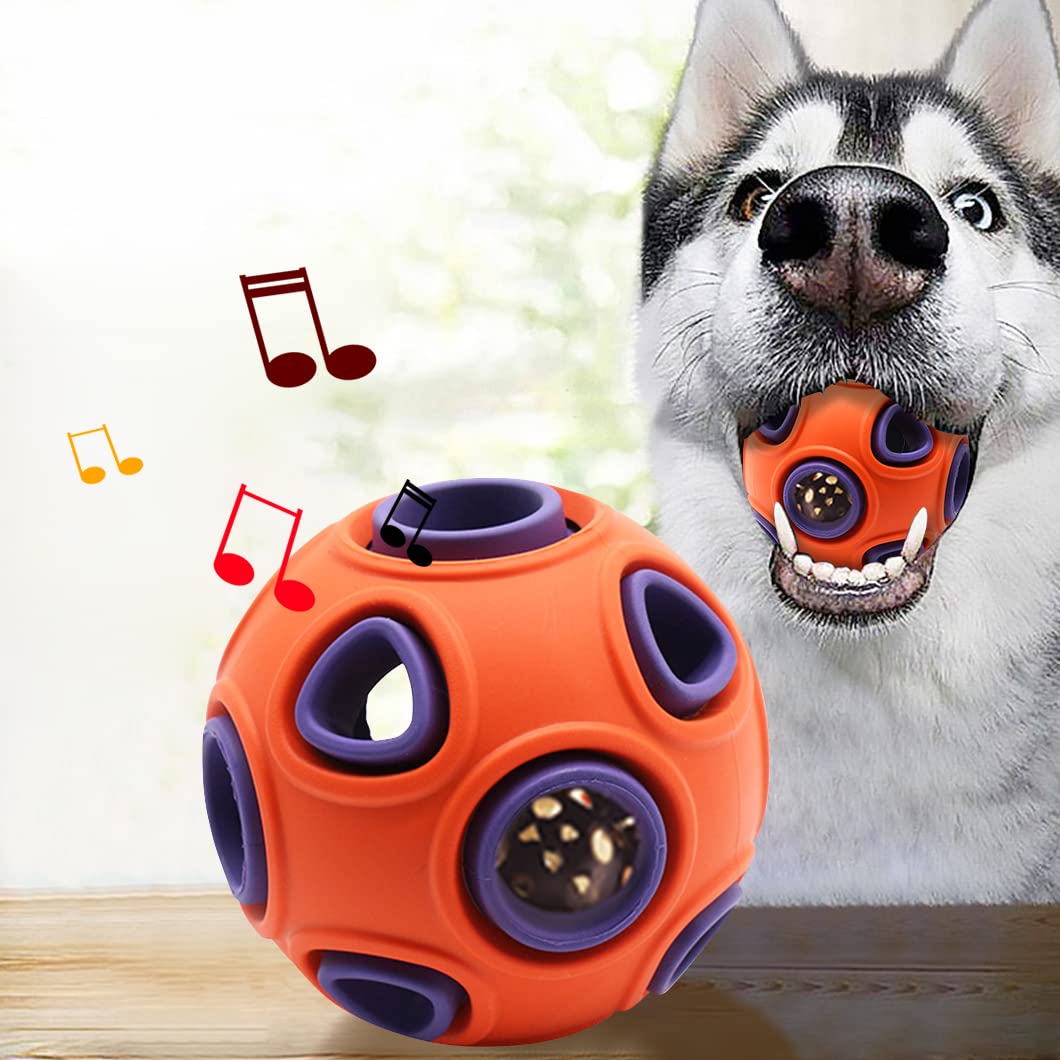 Rolin Roly Hundeball-Spielzeug Dog Ball Hundebälle Gummibälle Hundespielzeug Ball mit Glocke Spielball für Hunde Bissfest Hundespielzeug Ball