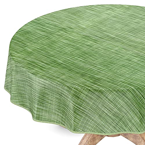Tischdecke abwaschbar Wachstuch Wachstuchtischdecke Rund 140cm mit Saum Leinen Textil Optik Grün Gartentischdecke Wachstuch