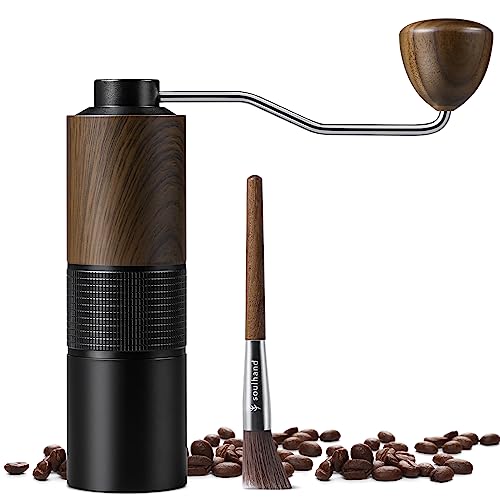 Kaffeemühle manuell mit Reinigungspinsel Handkaffeemühle aus Edelstahl mit Kegelmahlwerk Espressomühle Hand Präzise Mahlgradeinstellung für Espresso, French Press