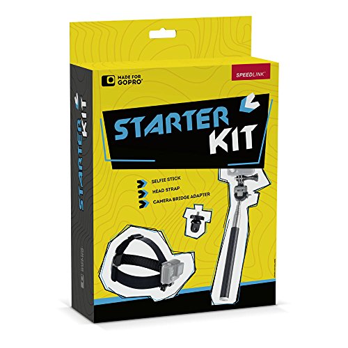 Speedlink Starter-Kit für GoPro - Zubehör für Action-Cams - Selfie-Stick - Verstellbare Action-Cam-Halterung für Kopf und Helm - schwarz