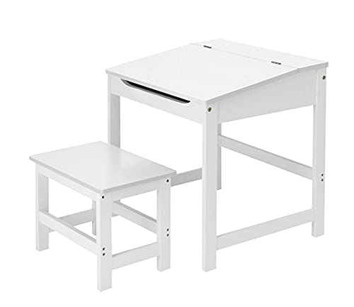 Kindertisch mit Stuhl Hocker Kinderpult Weiss Kinderschreibtisch Hocker + Schreibtisch 57x55x45cm MDF Tisch & Stuhl Kinderzimmer