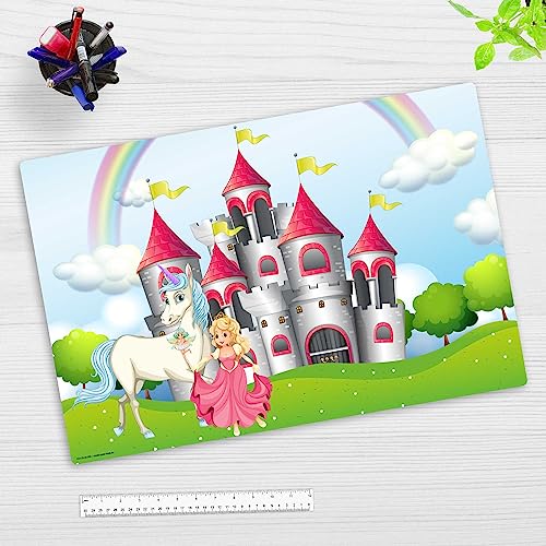 Schreibtischunterlage – Märchenschloss mit Einhorn und Prinzessin – 60 x 40 cm – aus hochwertigem Vinyl