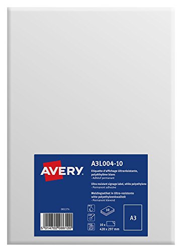 Avery a3l004 - 10 Pack 10 Etiketten Anzeige aus Polyethylen A3 420 x 297 mm weiß