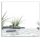 ARTland Spritzschutz Küche aus Alu für Herd Spüle 60x55 cm (BxH) Küchenrückwand mit Motiv Natur Zen Wellness Spa Yoga Asien Gräser Stein Weiß T6CD