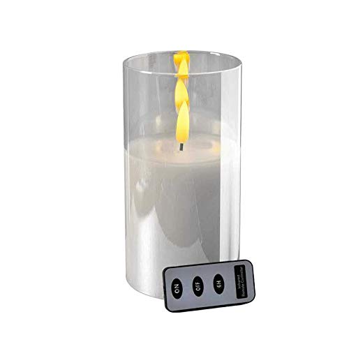 Klocke Dekorationsbedarf Hochwertige LED Kerze im Glas - mit Fernbedienung & Timer - ⌀ 10 cm - Realistische & Flackernde Flamme - Weihnachten Deko (Weiß, Höhe: 20 cm)