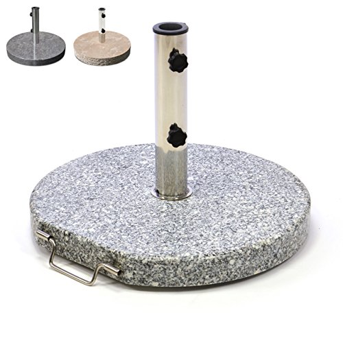 Nexos Sonnenschirmständer Granit rund grau mit Reduzierringen Edelstahl Hülse Griff Rollen Ø 50 cm 25 kg Für Schirme bis 2m