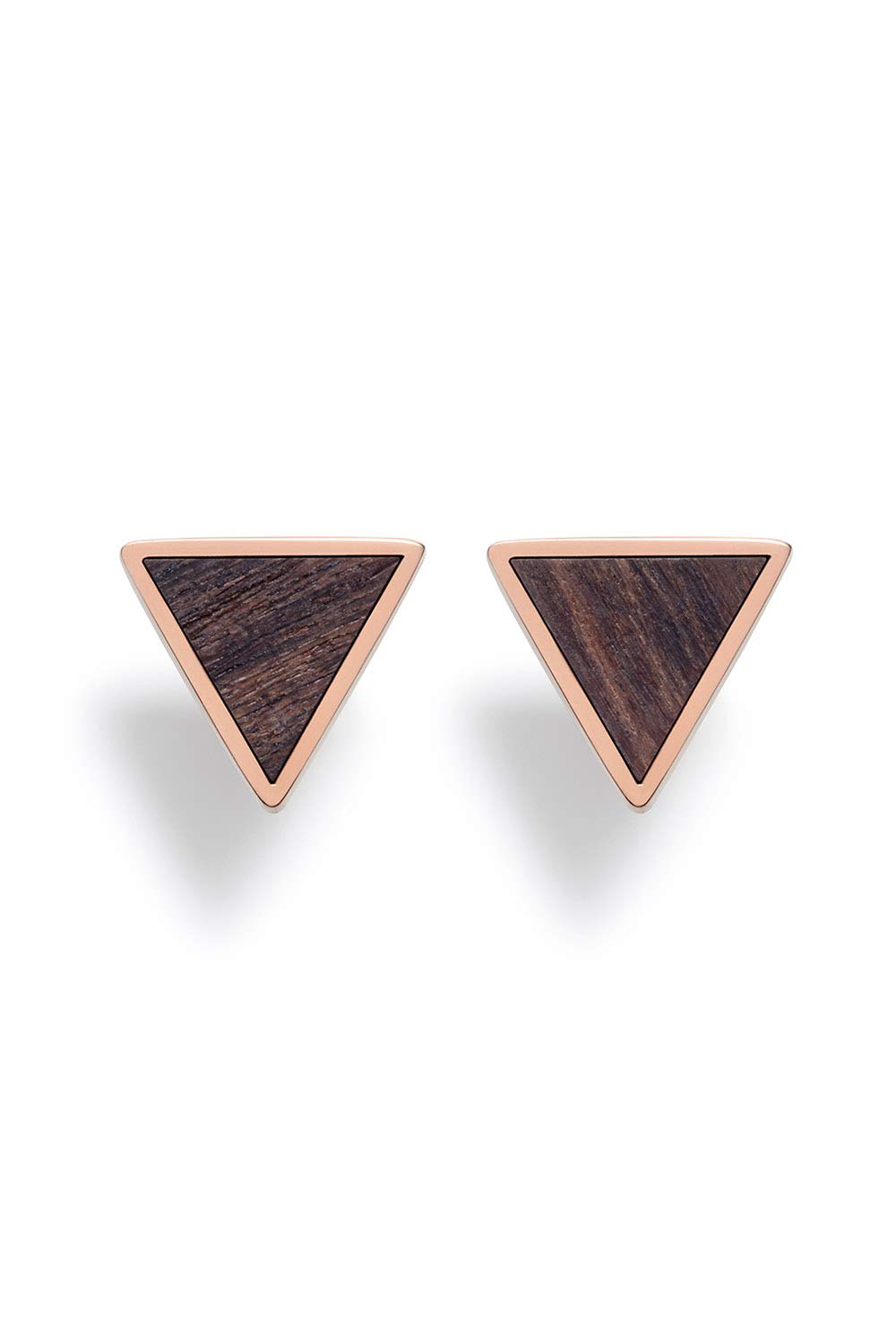 KERBHOLZ Holzschmuck – Geometrics Collection Triangle Earring, Damen Ohrring geometrisch, kleine Ohrstecker mit Dreieck aus Naturholz, roségold (8,5mm x 7,5mm)