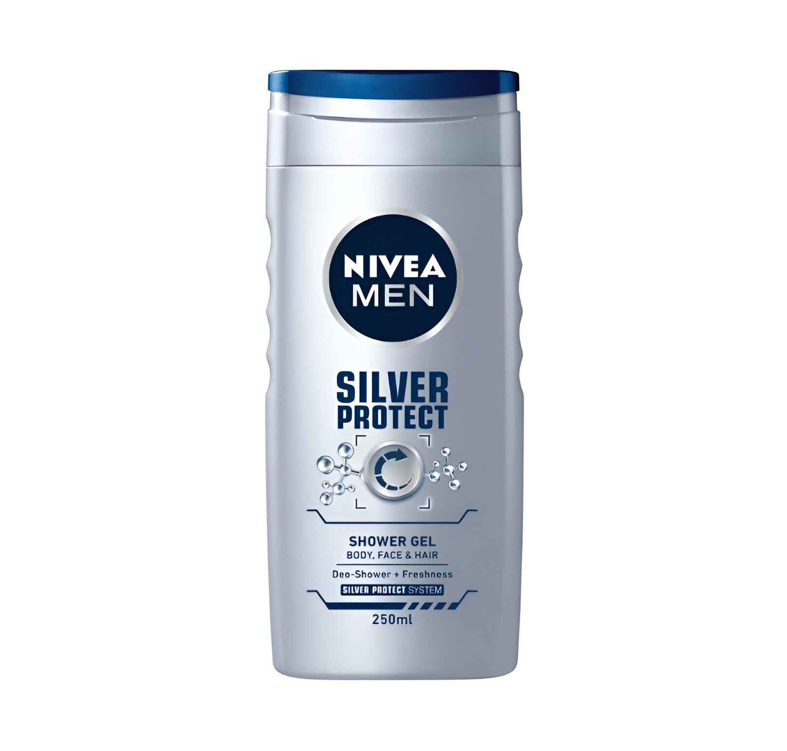 Nivea Shower Gel 250ml Men Silver Protect Cleansing Caring Silver Innovative 99% Biodegradable Formula With Ions for All Skin Types for Body, Face and Hair (Pack of 5)
