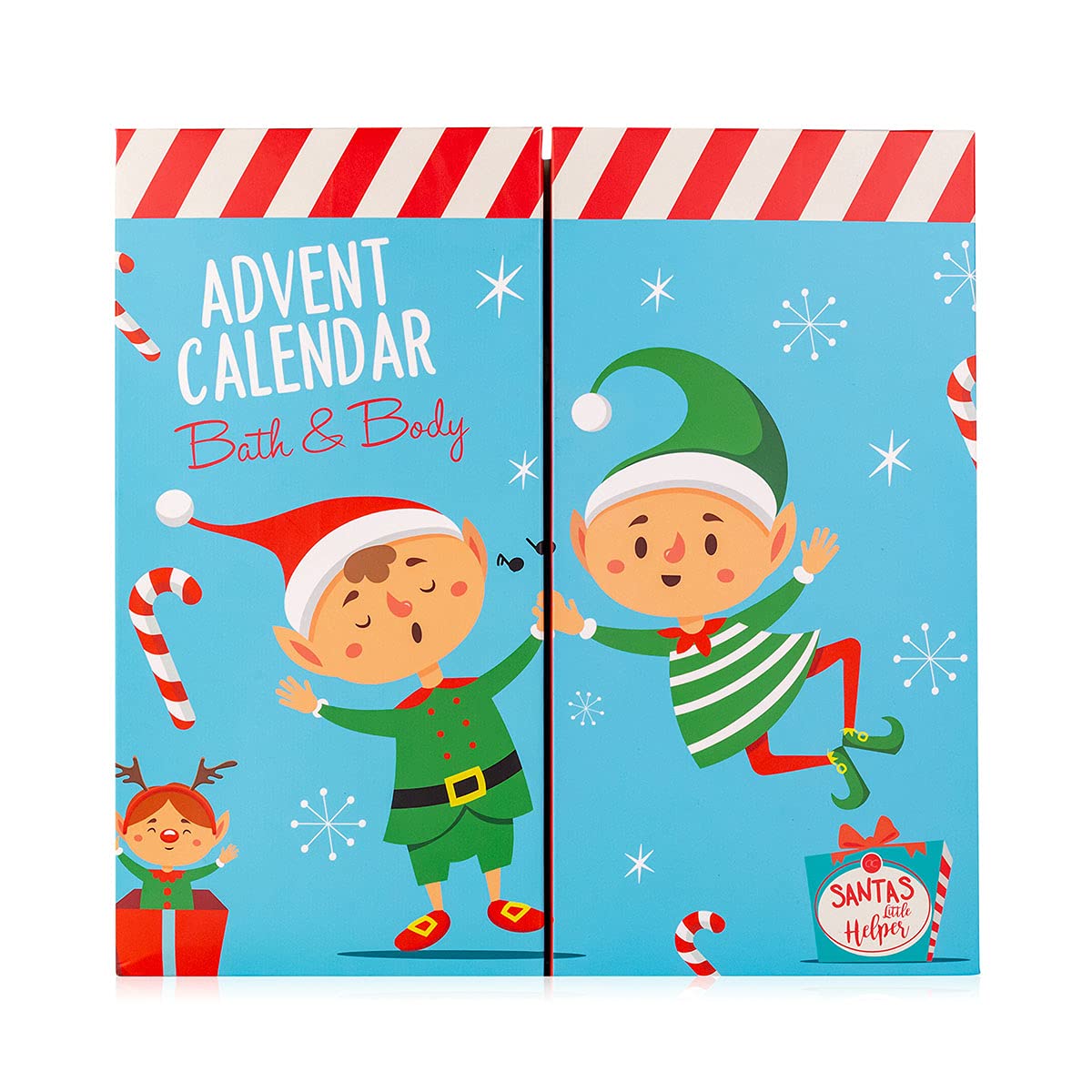 accentra Adventskalender für Kinder Santa & Co. 2023, in süßem Elf-Design, für Mädchen und Jungen mit 24 Bade-, Körperpflege und Accessoires Produkten