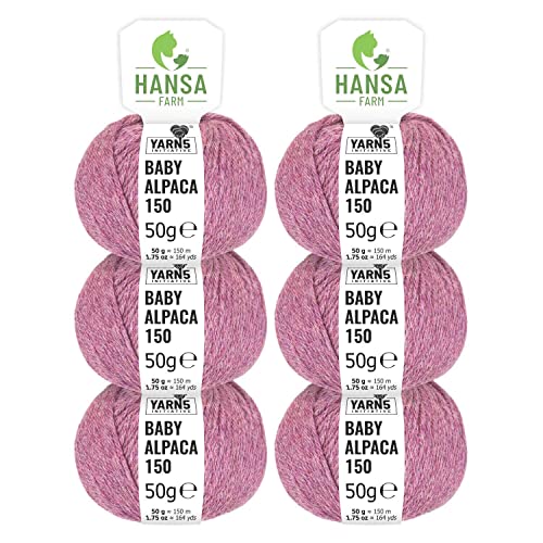 HANSA-FARM | 100% Baby Alpakawolle in 50+ Farben (kratzfrei) - 300g Set (6 x 50g) - weiche Alpaka Wolle zum Stricken & Häkeln in 6 Garnstärken by Hansa-Farm - Beere Heather (Rot-Lila)