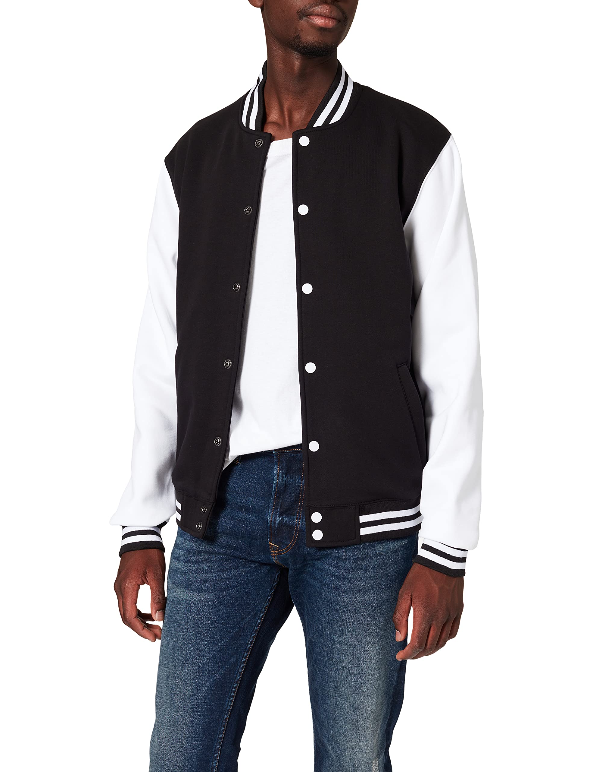 Build Your Brand Herren Sweat College Jacket Jacke, per pack Mehrfarbig (Blk/Wht 00050), XX-Large (Herstellergröße: XXL)