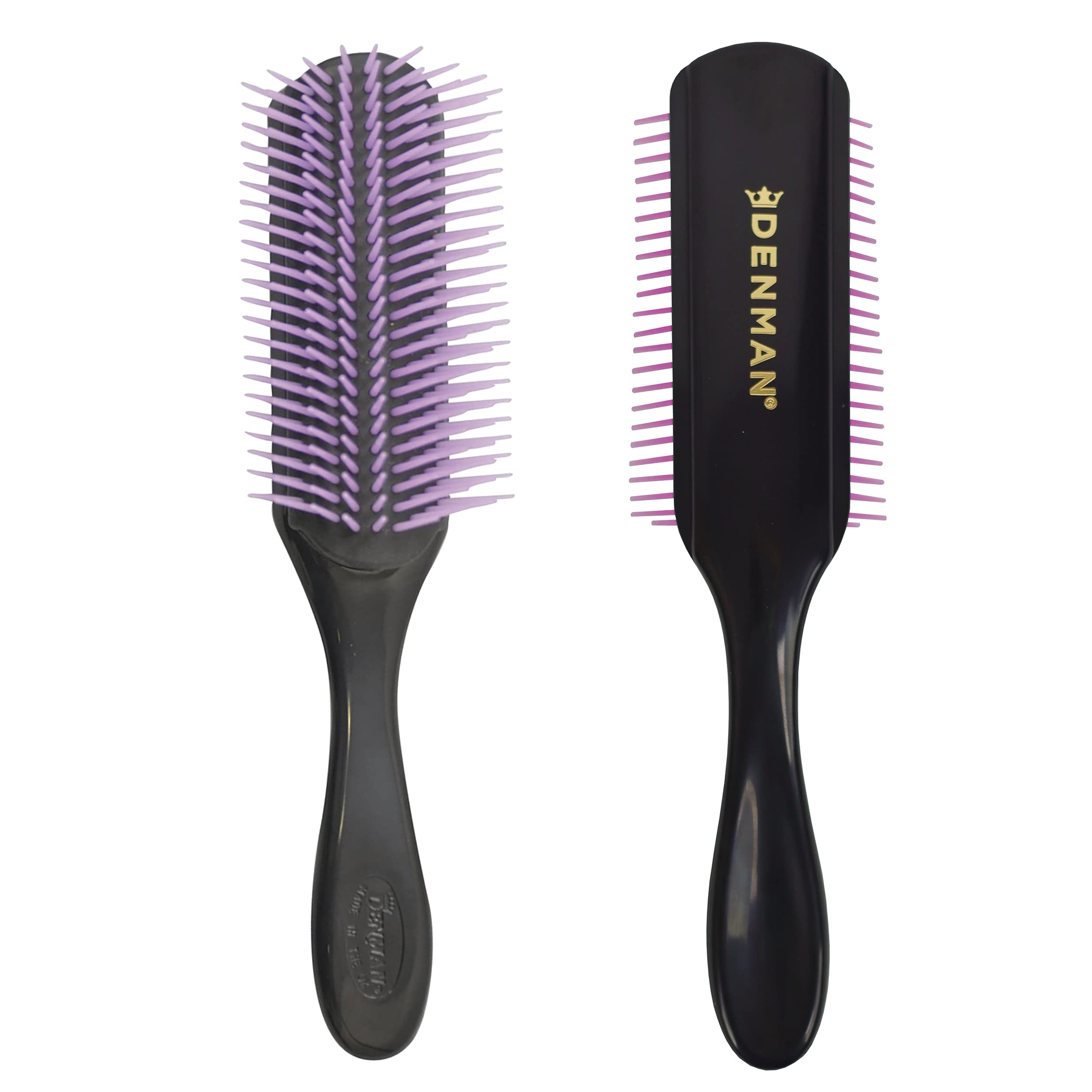 Denman Curly Hair Brush D4 (Black/Purple) 9 Row Styling Brush for Styling, Smoothing Longer Hair and Defining Curls - For Women and Men