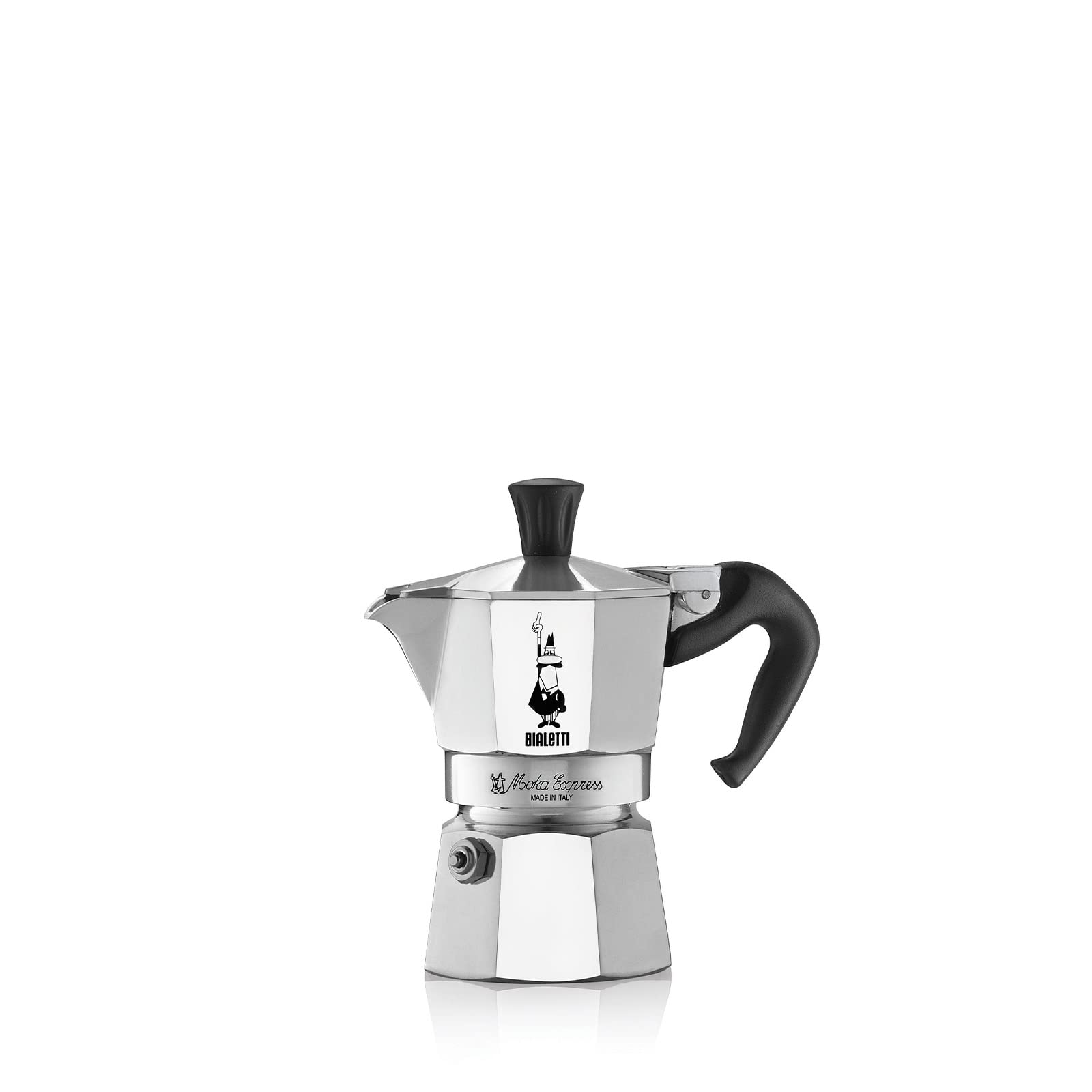 Bialetti Moka Express Aluminium-Kaffeemaschine für Herdplatten (2 Tassen), 90 milliliters, Silber/Schwarz, 8 x 11 x 11 cm
