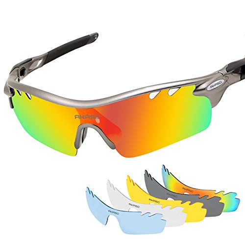 AKASO Polarized Sports Sunglasses, 5 Interchangeable Lenses, TR-90 Frame, UV Protective, for Fishing, Running, Cycling, Driving, Unisex for Both Men and Women