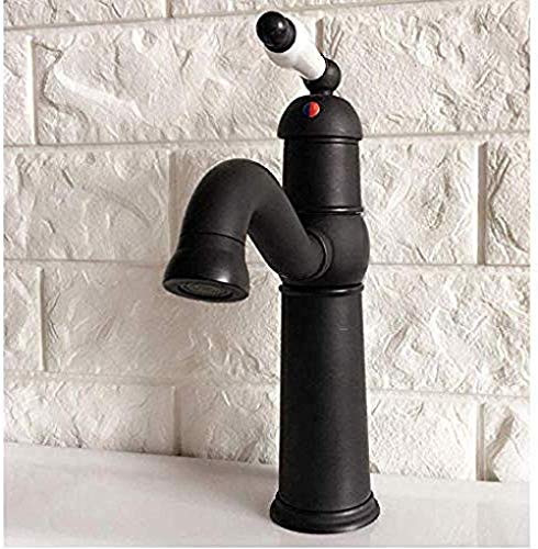 PIWYTRB Wasserhähne, moderner Wasserhahn aus massivem Messing, drehbarer Auslauf, Wasserhahn, Öl, Schwarze Bronze, Einhandgriff, Einloch-Küchenspüle und Badezimmer-Wasserhahn, Waschbecken-Wasserhahn