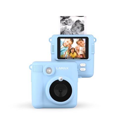 LAMAX InstaKid1 Kinderkamera, Sofortdruck auf Thermopapier, bis zu 100 Fotos pro Rolle, 2,4''-Display, Filter, Rahmen, Effekte, einfache Bedienung, Videoaufnahme, deutsche Umgebung, Spiele (Blau)