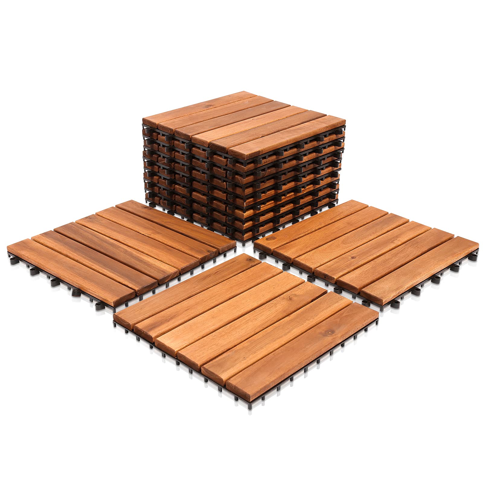 SWANEW Holzfliesen 44-er Kachel Set,4m², geeignet als Terrassenfliesen und Balkonfliesen, aus Akazien Holz, 30x30 cm, für Garten Terrasse Balkon