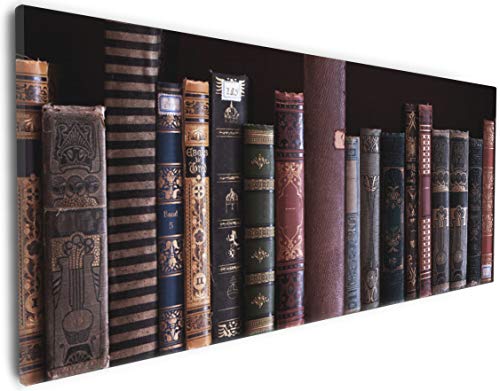 Wallario Leinwandbild Bücherregal mit Alten Büchern - 30 x 75 cm: Brillante lichtechte Farben, hochauflösend, verzugsfrei