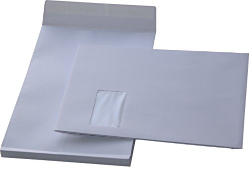 100 St. C4 Faltenversandtaschen mit Fenster weiß Stehboden und 20 mm Falte 130 gr. Kuvert 229x324x20 mm Haftklebend Briefumschläge HK Briefhüllen