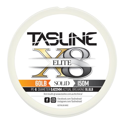 Tasline Elite Pure Spectra Solid 8 x Strang geflochtene Hochleistungs-Angelschnur, 27,2 kg, 150 m