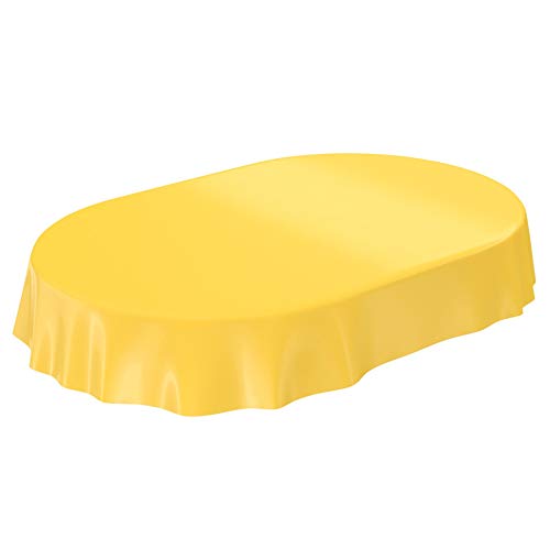 ANRO Wachstuchtischdecke Wachstuch abwaschbare Tischdecke Uni Glanz Einfarbig Gelb Oval 200x140cm eingefasst