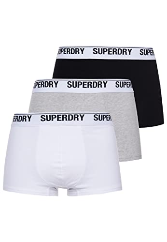 Superdry Mens Multi Triple Pack Trunks, Black/Grey/Optic, Large