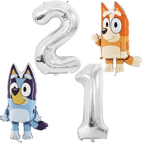 Toyland® Bluey & Bingo Folienballon-Set – 2 x 81,3 cm Charakterballons & 1 x 101,6 cm Zahlenballon – Erwachsenen-Geburtstagsparty-Dekorationen