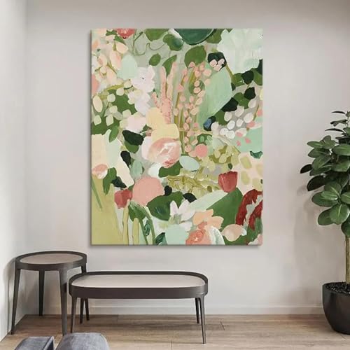 NXMYDBD Skandinavische klassische abstrakte Wandkunst, großes modernes grünes Blumengemälde, HD-Poster, Druck, Heim-, Schlafzimmer- und Wohnzimmerdekoration, 70x90cm (28x35 Zoll), ungerahmt