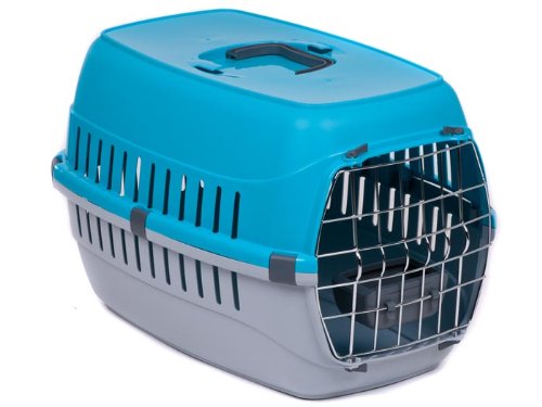 adena Transportbox für Hund Katze mit Metalltür und Napf 58x35x37cm bis 8 kg türkis
