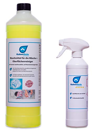KaiserRein Vorwaschspray Konzentrat Waschmittel für Vorwäsche oder Waschmittel Verstärker Fleckenentferner + Sprühflasche Fleckenspray Fleckenmittel