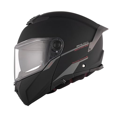 MT Helmets MT Systemhelm Atom Matt schwarz Größe XL | Klares Visier | Klapphelme | Ratsche | Kunststoff | geeignet für Mofa, Moped, Motorrad, Roller