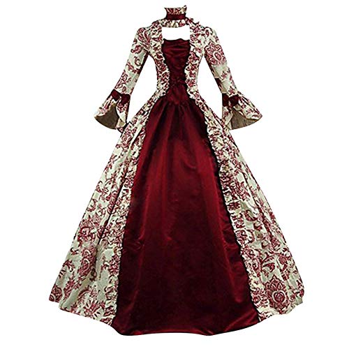SALUCIA Festliches Kleider Damen Mittelalter Gothic Kleid Spitze Satin Trompetenärmel Bodenlanges Retro Kostüm Gewand Viktorianisches Renaissance Prinzessin Kleidung