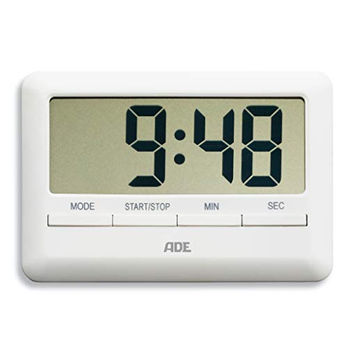 ADE Digitaler Küchentimer TD 1600 (Der flachste Timer der Welt inklusive Uhrzeit, Wecker, Countdown und Stoppuhr, Magnet-Aufhängung, LCD-Display) weiß