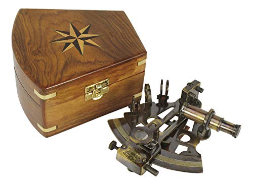 Sextant Messing antik Holzbox - perfekt für die maritime Dekoration