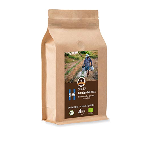 Kaffee Globetrotter - Bio Honduras Genuine Marcala - 1000 g Ganze Bohne - für Kaffee-Vollautomat, Kaffeemühle, Handmühle, - Spitzenkaffee - Röstkaffee aus biologischem Anbau