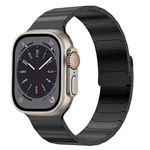 Arktis Armband kompatibel Apple Watch (Apple Watch Ultra) (Series 7/8) (Series SE/6/5/4) (Series 3/2/1) Apollo Edelstahl Ersatzarmband Magnetischer Verschluss (49/45/44/42 mm, Schwarz)
