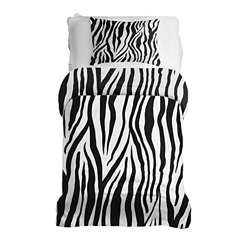 Gravity Bettwäsche 2 teilig Set für Gewichtsdecke Schlaufen Bezugssystem Baumwolle Deckenbezug 135x200cm und Kissenbezug 80x80cm für Erwachsene/Jugendliche Zebra Streifen weiß schwarz