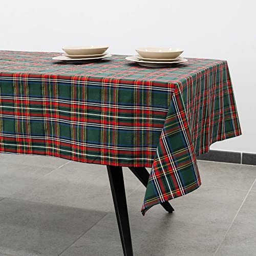 Tartan-Tischdecke mit Garn aus Lurex, schottisches Muster, rechteckig, für Esszimmer und Küche, Weihnachtstischdecke,, 140 cm x 180 cm, Grün