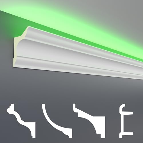 HEXIM LED Stuckleisten Sparpakete - Indirekte Beleuchtung mit Deckenleisten aus PU, leicht & lichtundurchlässig- (30m LED-4) Stuckprofil Profil Set