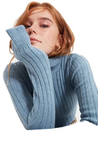 TRENDYOL Damen Rollkragenpullover, einfarbig Sweatshirt, blau, 36