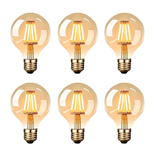 Edison Vintage Glühbirne, LED Vintage Glühbirne E27 G80 4W Warmweiss Antike Filament LED Glühlampe, Ideal für Nostalgie und Retro Beleuchtung im Haus Café Bar - 6 Stück [Energieklasse A]