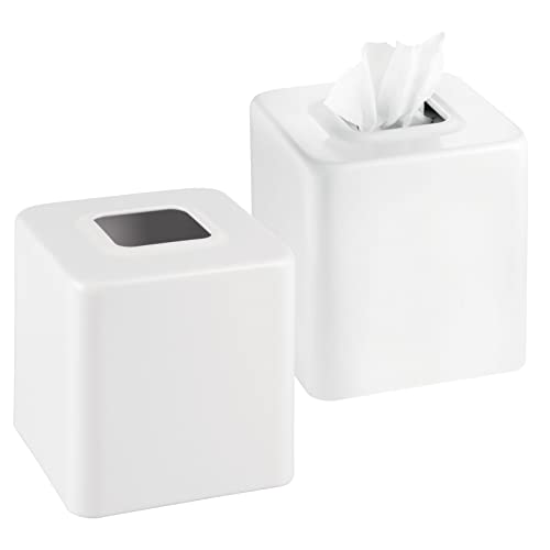 mDesign 2er-Set Kosmetiktücherbox - praktische Taschentuchbox für das Bade-, Kinder-, Schlafzimmer oder Küche - Taschentuchspender aus Metall - als Verkleidung von einfachen Tissue Boxen - weiß