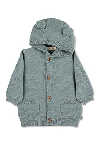 Sterntaler Baby Jungen Strickjacke Baby GOTS Strickjacke Emmi - Strickjacke Baby - Strickjacke mit Öhrchen und Knopfleiste - grün, 62