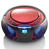 Lenco SCD-550 - CD-Player für Kinder - CD-Radio - Stereoanalage - Boombox - MP3 und USB Player - Bluetooth - 2 x 2 W RMS-Leistung - Party Lights - Rot