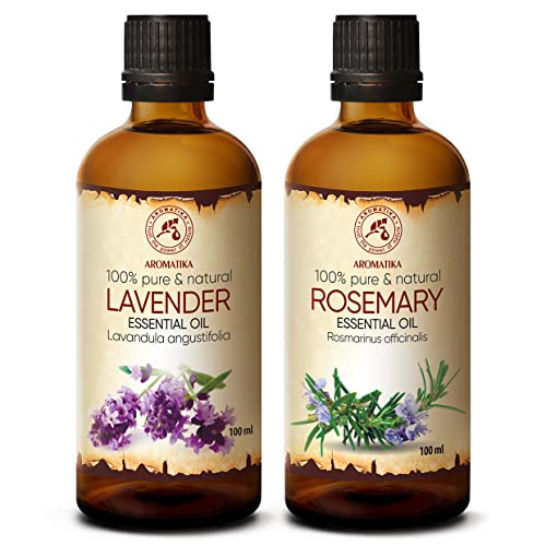 Ätherische Öle Set Lavendelöl und Rosmarinöl - 2x100ml - Aromatherapie Öle für Aroma Diffusers und Seifen - Lavendel Öl für Duftkerzen und DIY Naturkosmetik - Rosmarin Öl für Hautpflege