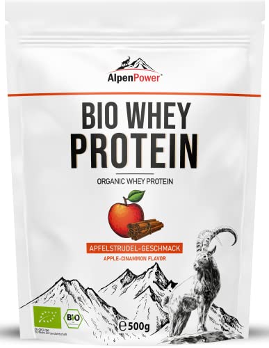 AlpenPower BIO WHEY Protein Apfelstrudel 500 g - 100% natürliche Zutaten & ohne Zusatzstoffe - Hochwertiges CFM Eiweiß-Pulver aus bester Bio-Alpenmilch